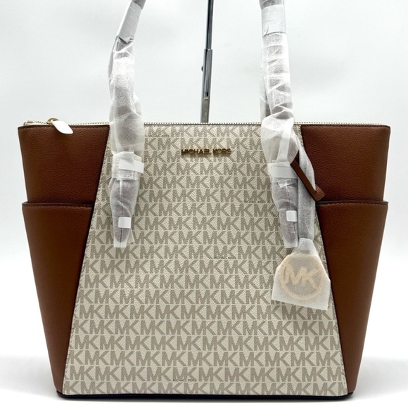 Michael Kors Large Charlotte Tote Bag Vanilla/Brown - Picture 1 of 10